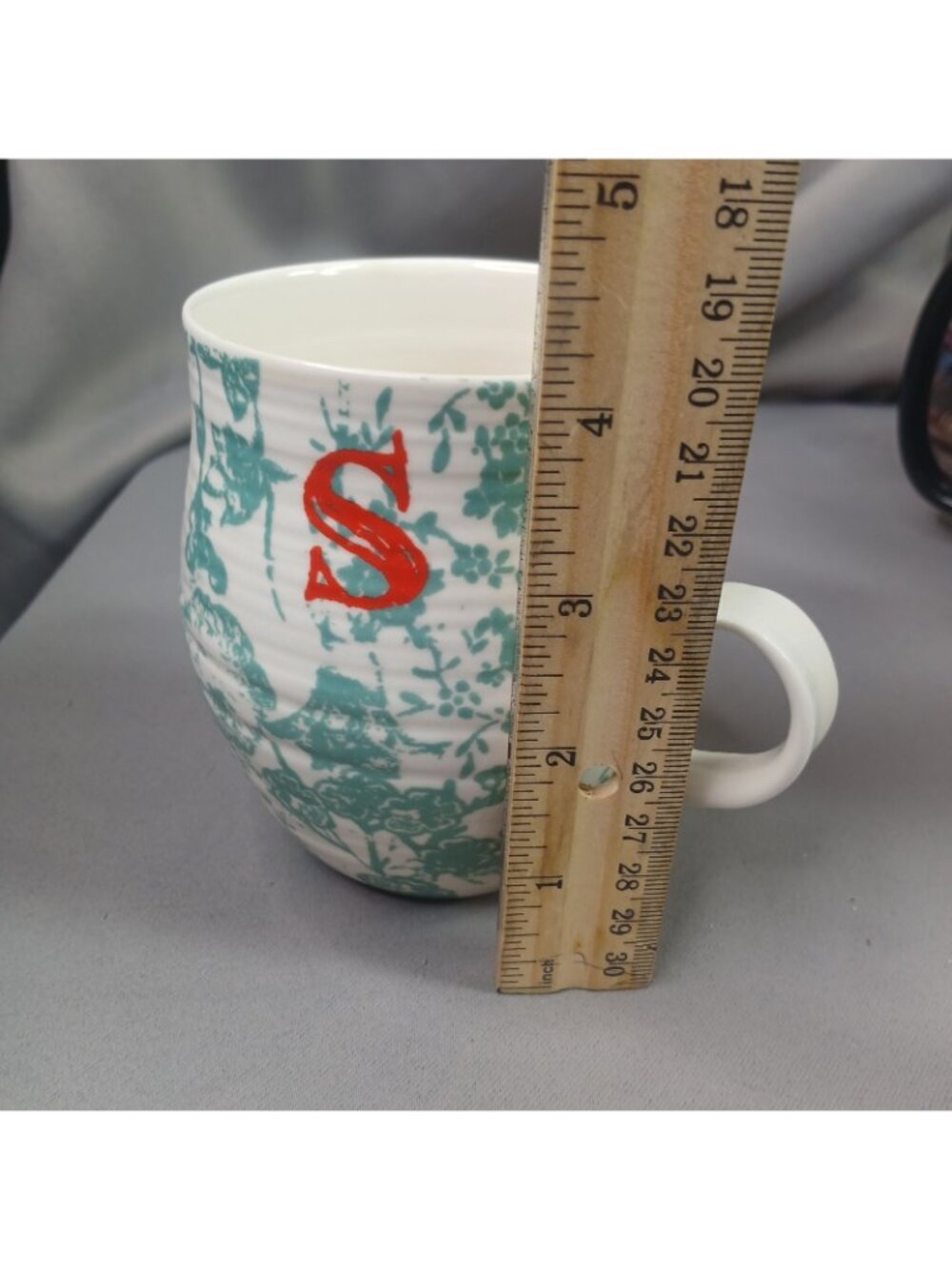 Anthropologie Homegrown Inital Monogram S Green Floral Boho Coffee Mug Tea Cup - Picture 8 of 16